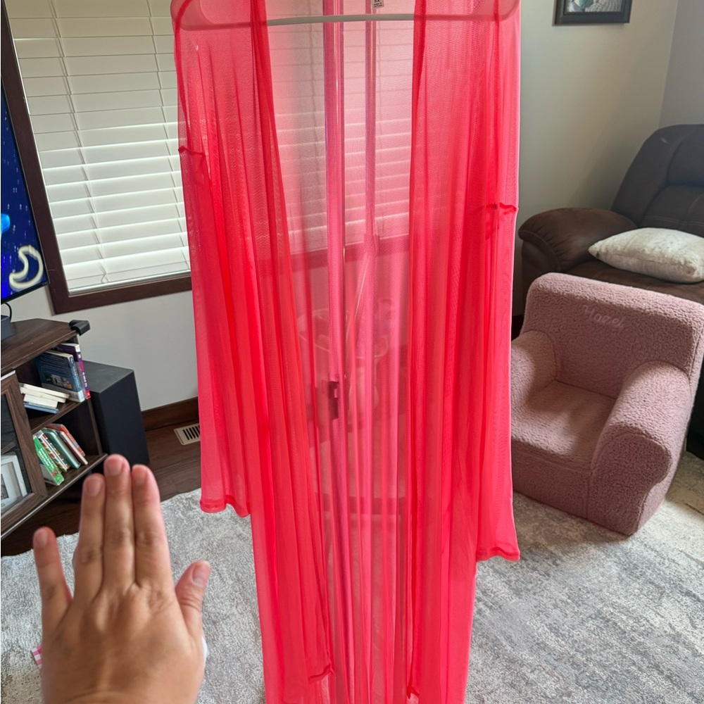Zenana Outfitters Bright Pink Sheer Kimono Duster